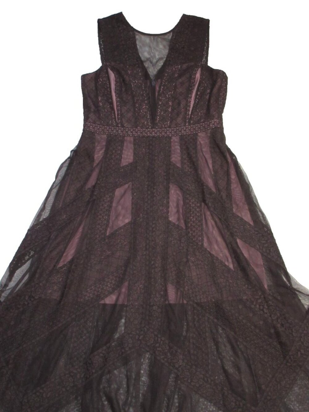 NWT BCBG MaxAzria Andi in Coffee Bean Brown Lace Handkerchief Hem Sheer Dress 12 - Picture 7 of 9